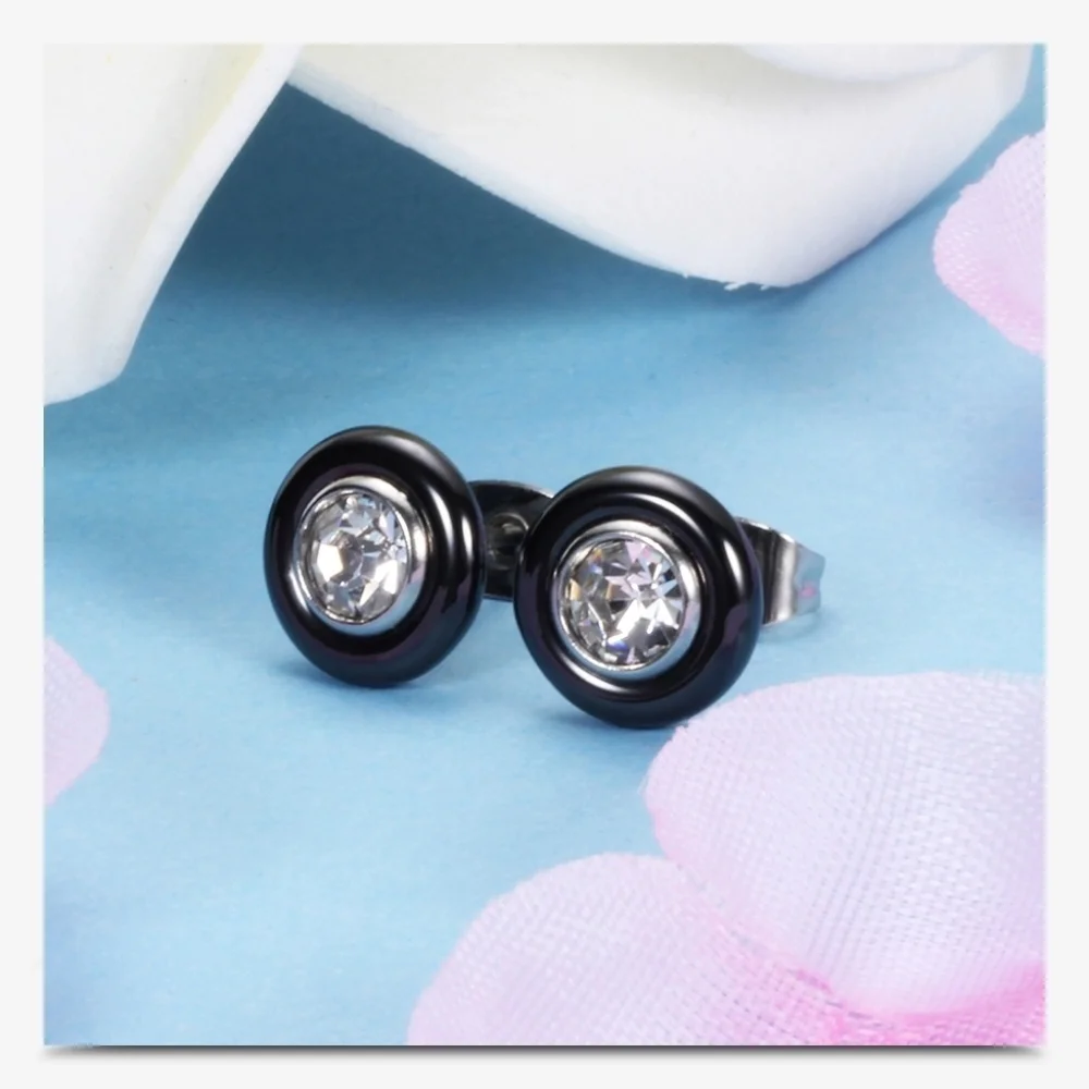 NEW Black‎ Ceramic 1 Carat Solitaire Diamond Stud Earrings, 9mm